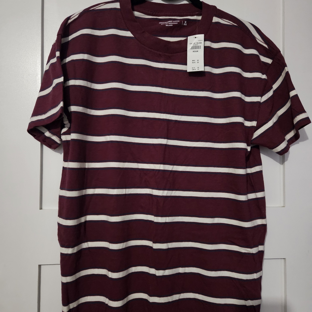 Abercrombie & Fitch Maroon and White Striped Tee